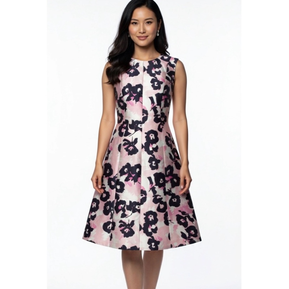 NWOT Oscar de la Renta Pink and Black Floral Midi Dress